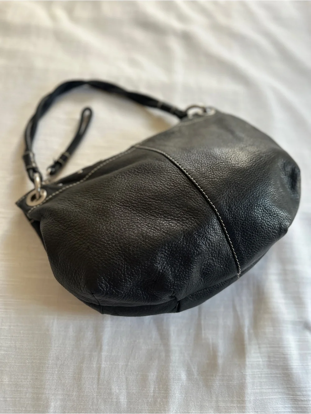 vintage FOSSIL Black Pebbled Leather Slouchy Hobo Shoulder Bag 75082 - EUC
